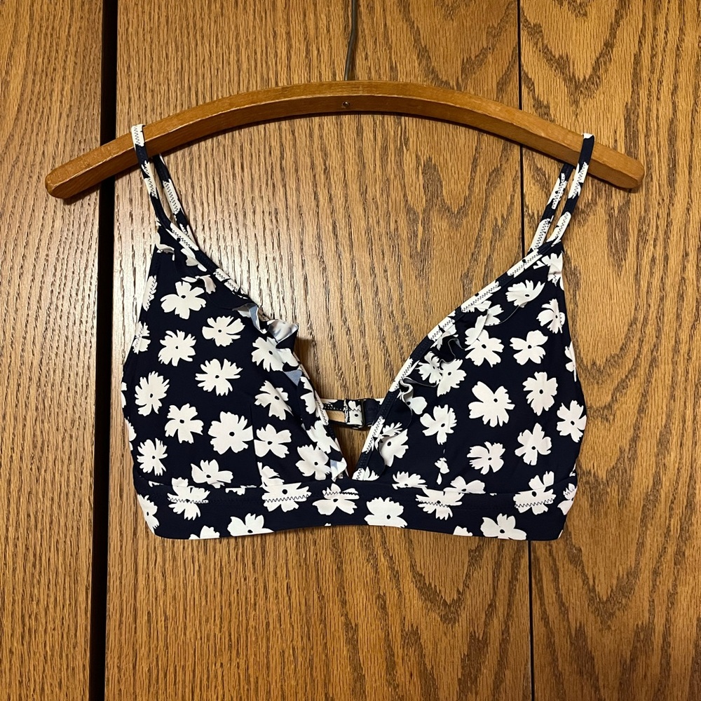 J. Crew Navy Blue and White Floral Bikini Top